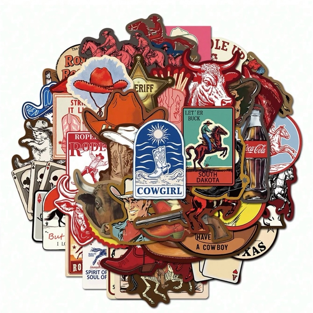 50 Western Cowgirl Stickers Cowboy Rodeo Horses Bull Boot Hat Sheriff - Picture 2 of 11